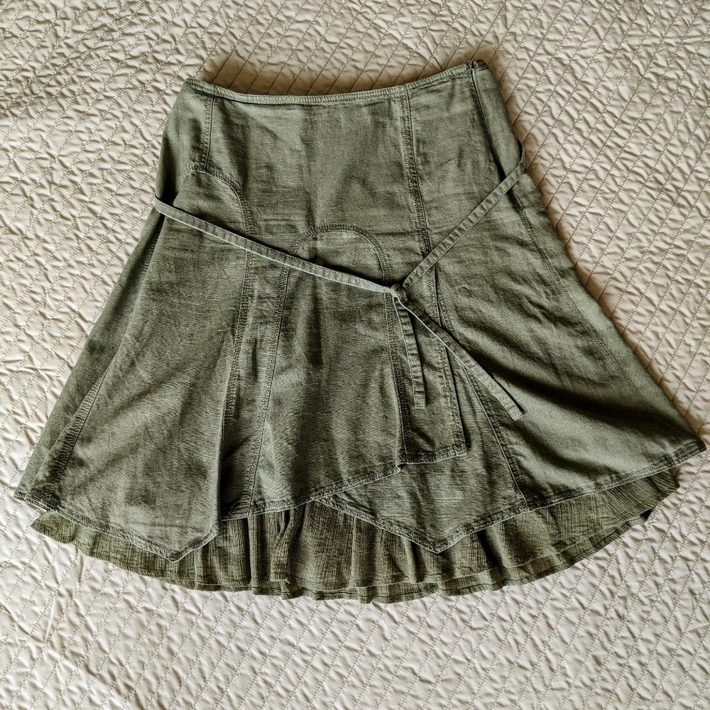 Knee length muted army green layered skirt